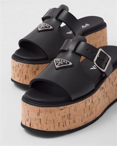 prada rubber platform sandals|Prada platform wedge sandals.